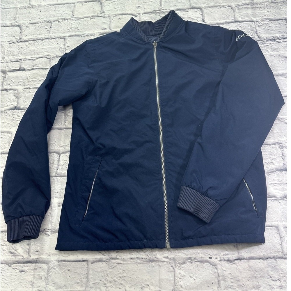 Columbia Mens Reversible Bomber Jacket Navy Blue Quilted Full Zip XL